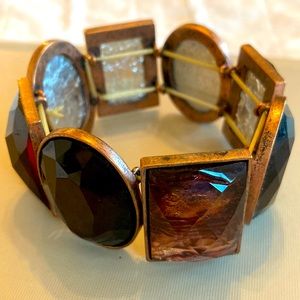 Amber and copper tones flashy lucite stretch bracelet